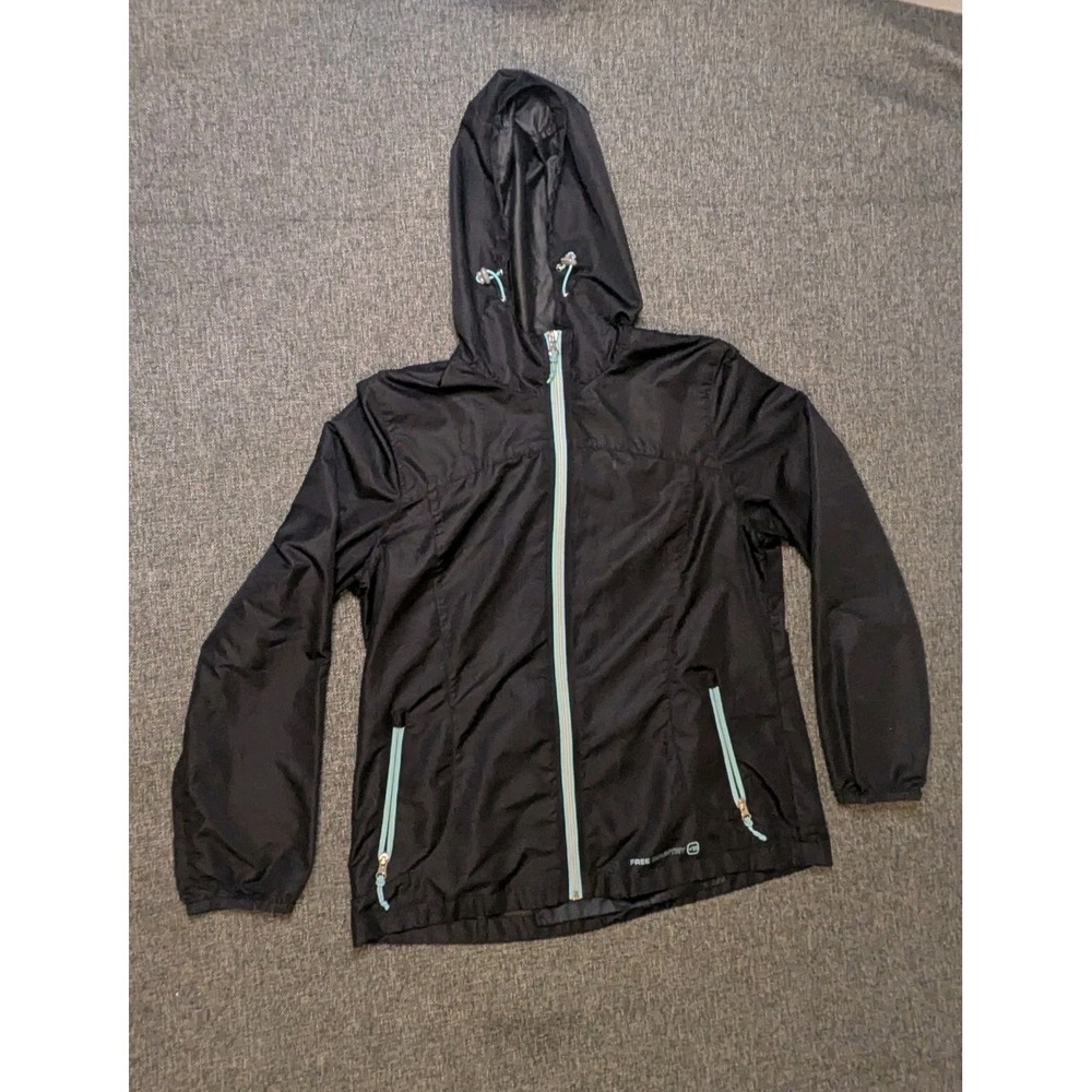 Free Country Outerwear Jacket Womens Large Black Hooded Full Zip Rain Coat